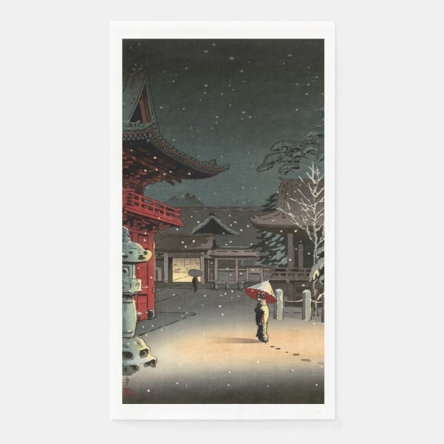 Tsuchiya Koitsu - Snow at Nezu Shrine Napkin (Front)