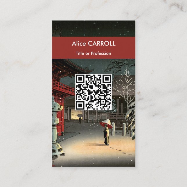 Tsuchiya Koitsu - Snow at Nezu Shrine - QR Code Business Card (Front)