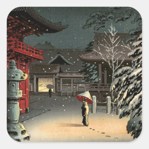 Tsuchiya Koitsu - Snow at Nezu Shrine Square Sticker