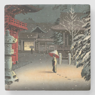 Tsuchiya Koitsu - Snow at Nezu Shrine Stone Coaster