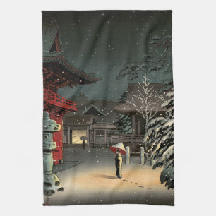 Tsuchiya Koitsu - Snow at Nezu Shrine Tea Towel