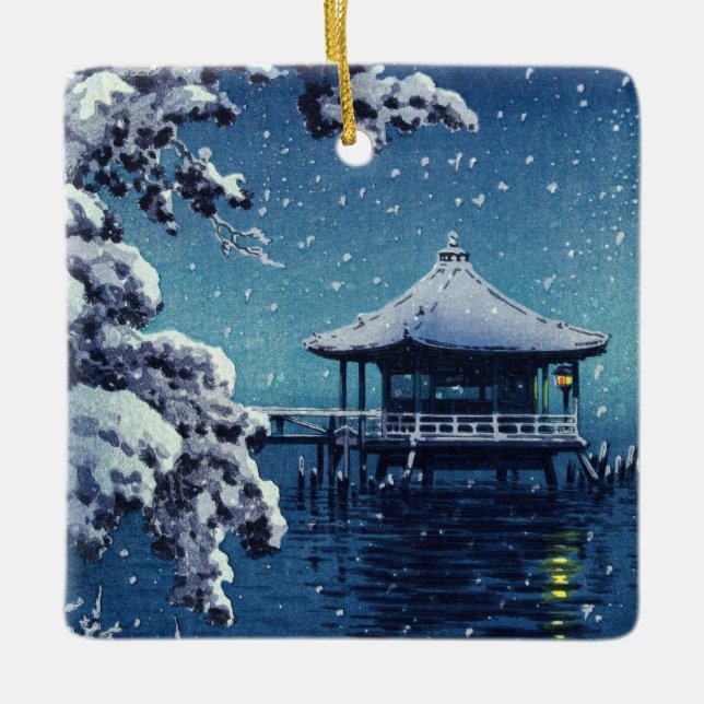 Tsuchiya Koitsu - Snow on the Ukimido at Katada Ceramic Ornament (Front)