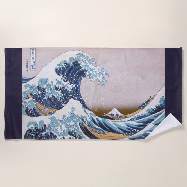 Tsunami Great Wave off Kanagawa Japan by Hokusai Beach Towel (Front)