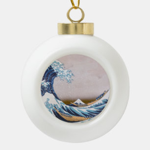 Tsunami Great Wave off Kanagawa Japan by Hokusai Ceramic Ball Christmas Ornament