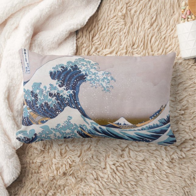 Tsunami Great Wave off Kanagawa Japan by Hokusai Lumbar Cushion (Blanket)