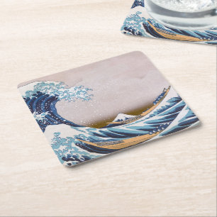 Tsunami Great Wave off Kanagawa Japan by Hokusai Square Paper Coaster