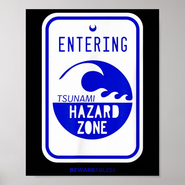 Tsunami Hazard Zone Road Sign Funny Beach And Shor (Front)
