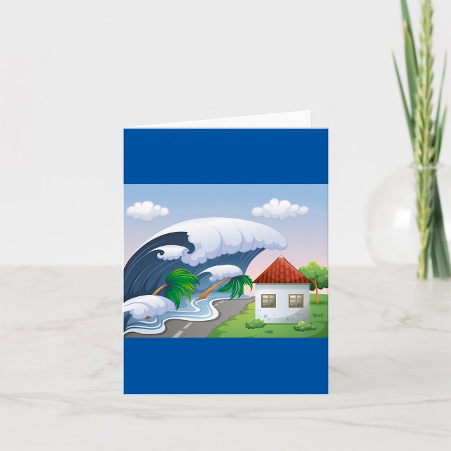 Tsunami Wave Hitting Coastal Road Tropical Storm Card (Creator Uploaded)