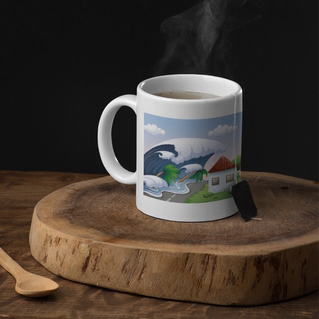 Tsunami Wave Hitting Coastal Road Tropical Storm Coffee Mug (Creator Uploaded)