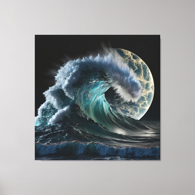 Tsunami wave in the glow of moonlight. canvas print (Front)