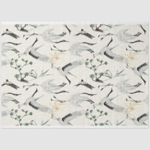 Tsuru Crane Bird and Pine Tree Japan Watercolor  Tissue Paper