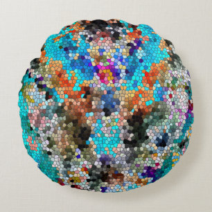 TTEQOTGCubismINV SGDRKDP BLUE Round Cushion