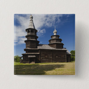 Ttraditional wooden Russian Orthodox church 15 Cm Square Badge