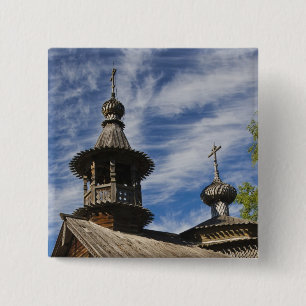 Ttraditional wooden Russian Orthodox church 4 15 Cm Square Badge