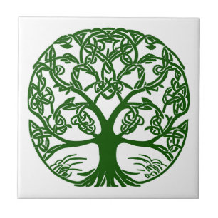 TTree of Life Celtic #1 Dark Green and White  Tile