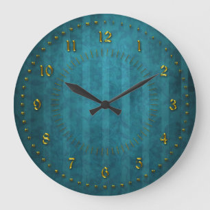 TTurquoise Teal Stripped  Numbered Large Clock