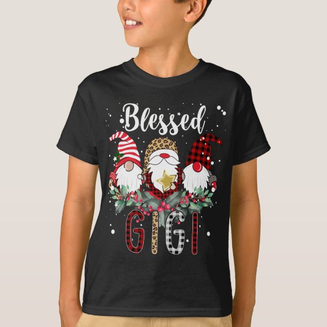 Tu Blessed Gigi Christmas Leopard Buffalo Plaid Gn T-Shirt (Front)