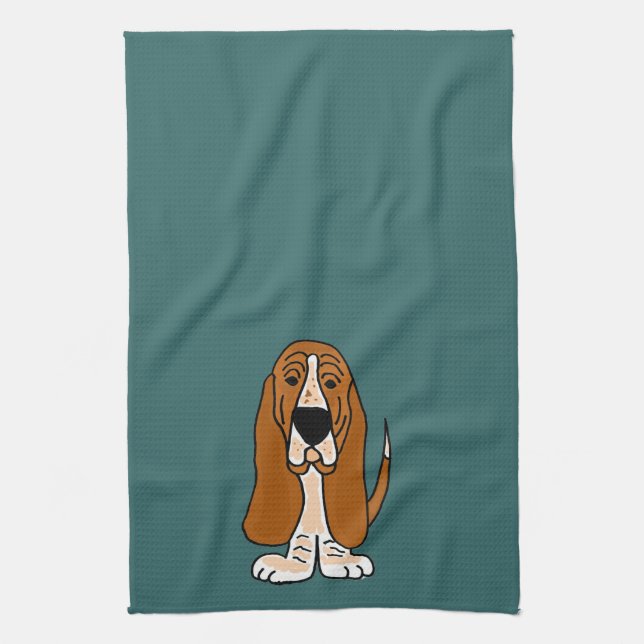 TU- Funny Basset Hound Original Art Tea Towel (Vertical)