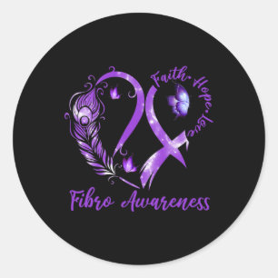 Tu Heart Butterfly Purple Ribbon Fibro Awareness  Classic Round Sticker