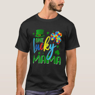 Tu One Lucky Mama Heart Puzzle Autism Awareness T-Shirt