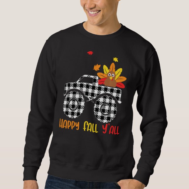 Tu Plaid Monster Truck Thanksgiving Turkey Lover C Sweatshirt (Front)