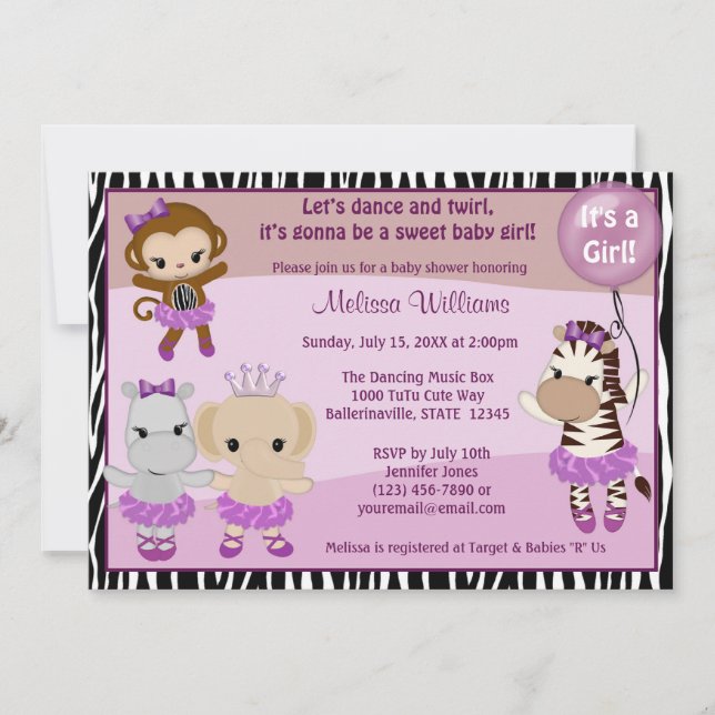 Tu Tu Cute Baby Shower invitation MONKEY GIRL TTC2 (Front)