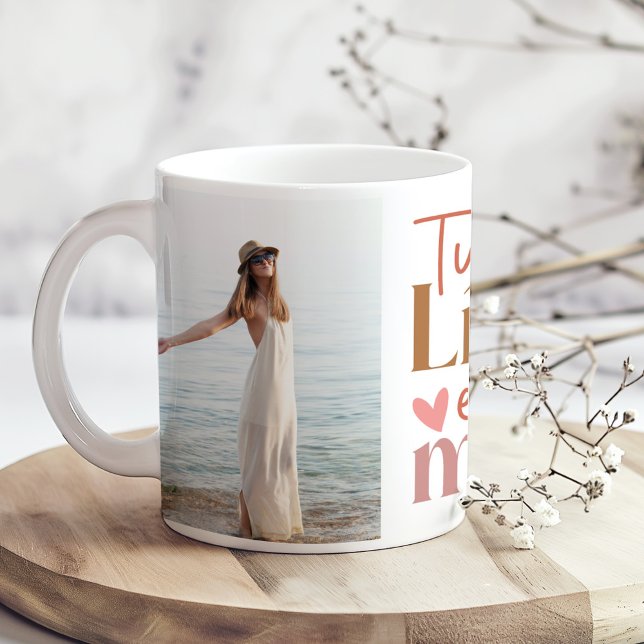 "Tú Unico Limite es Tu Mente" Custom Photos Boho Coffee Mug ("Tú Unico Limite es Tu Mente" Custom Photos Boho Coffee Mug on a boho wooden kitchen table.)