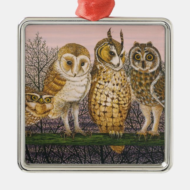 Tu-whit Tu-whooing Metal Tree Decoration (Front)