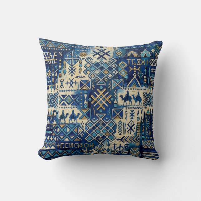 Tuareg Tifinagh Patchwork Throw Pillow | Saharan I (Front)