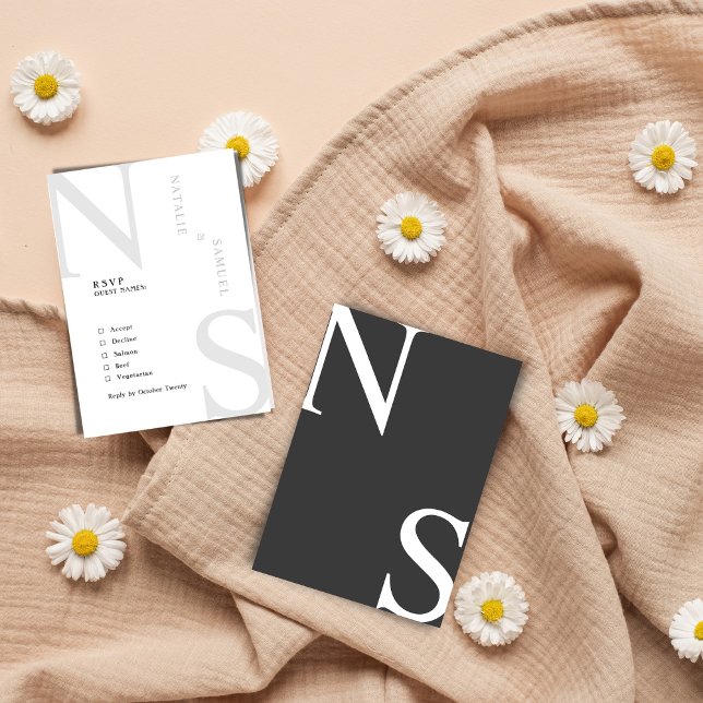 Tuatara Minimalist & Elegant Bold Initials Wedding RSVP Card (Creator Uploaded)