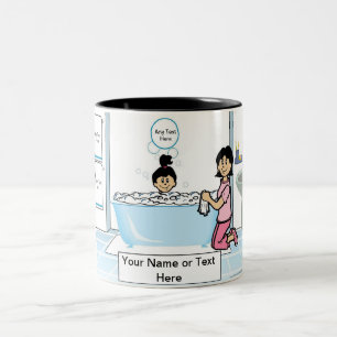 Tub Time - 1 Girl, Single Mum Cartoon Two-Tone Coffee Mug