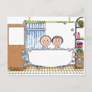 Tub Time Couple - Personalised Cartoon Gift Postcard
