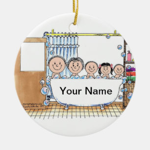 Tub Time - One Girl, Two Boys Ceramic Tree Decoration