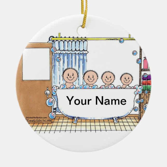 Tub Time - Three children, with Dad Ceramic Tree Decoration (Front)