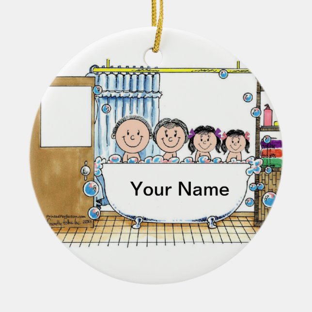 Tub Time, Two Girls Ceramic Tree Decoration (Front)