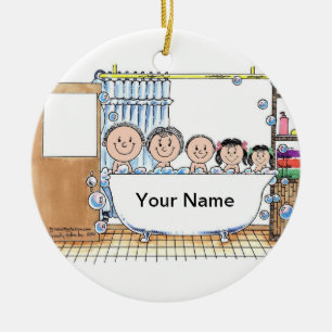 Tub Time, Two Girls, One Boy Ceramic Tree Decoration