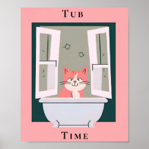Tub Time with Kitty Bathroom Art 
