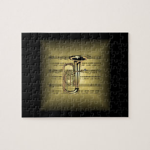 Tuba ~ 3-D Sheet Music Pillow ~ Gold & Black Back Jigsaw Puzzle