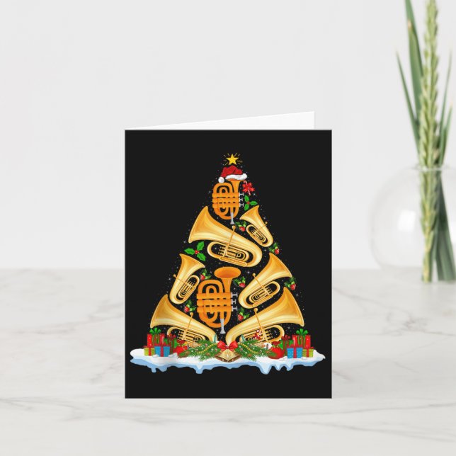 Tuba Christmas Tree Lights Tuba Music Lover Musica Card (Front)