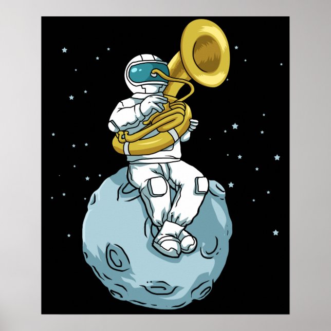 Tuba Gift Astronaut Marching Band Music Sousaphone Poster (Front)