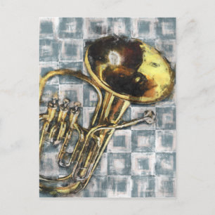 Tuba Grey Squares Painting Music Postcard
