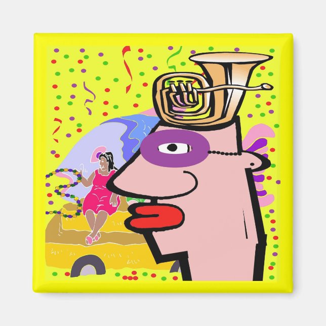 Tuba Head Masked For Mardi Gras Magnet (Front)