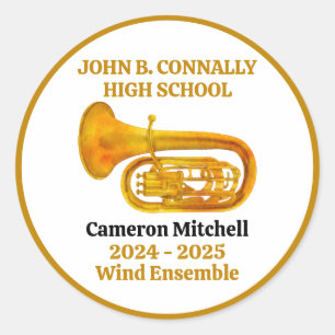 Tuba High School Band Gold Personalised Classic Round Sticker