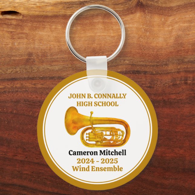 Tuba High School Band Gold Personalised Key Ring (Front)