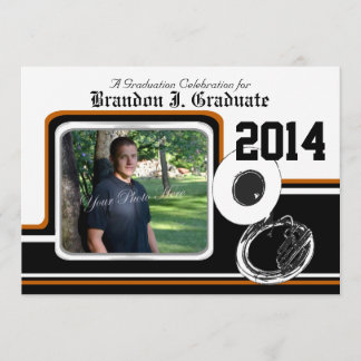 Tuba Marching Band Graduation Photo Orange Invitation