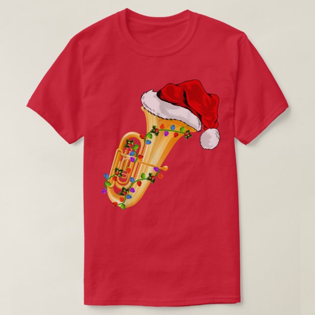 Tuba Music Lover Xmas Lighting Santa Hat Tuba Chri T-Shirt (Design Front)