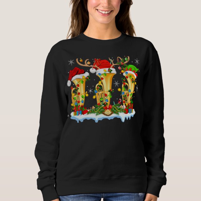 Tuba Music  Xmas Lighting Funny Tuba Christmas Sweatshirt (Front)