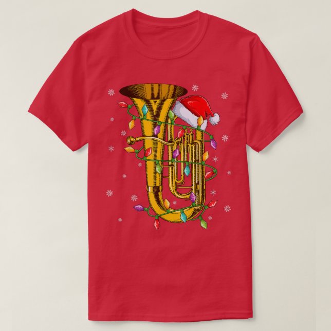 Tuba Music Xmas Lighting Matching Santa Hat Tuba C T-Shirt (Design Front)