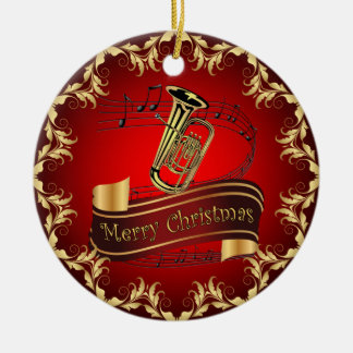 Tuba ~ Musical Scroll ~ Merry Christmas ~ * ~ Ceramic Tree Decoration
