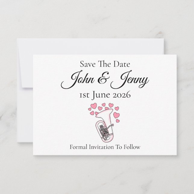 Tuba Musician Wedding Save The Date (Front)